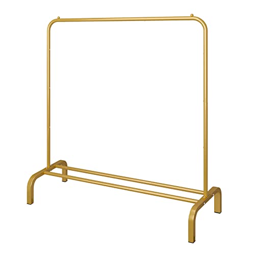 JIUYOTREE Metal 43.3 Inches Garment Rack with Bottom Shelf Clothing Rack for Hanging Clothes Coats Skirts Shirts Sweaters Gold