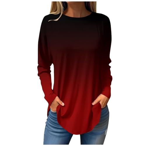 Funny Gifts Workout Tops for Women Fall Winter Fashion Trendy Long Sleeve Crew Neck Pullover Casual Loose Fit Pleated Blouse