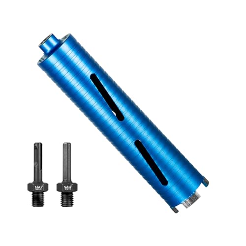 SALI Diamond Core Drill Bits 2' Diameter 10'/254mm Drilling Depth 5/8-11'Thread Core Bit Turbo Laser-Welded Segments for Cured Concrete with Rebar, Brick, Block, Masonry, Stone with Two Adapters