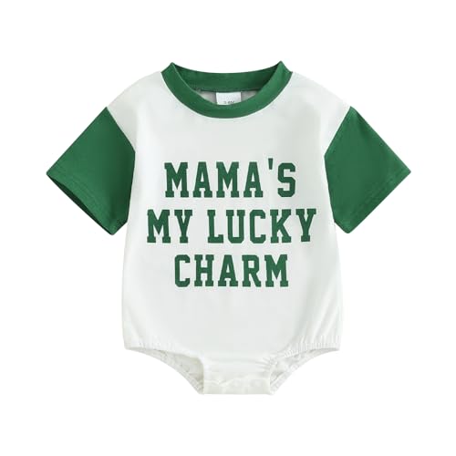 FOCUSNORM St. Patrick's Day Newborn Baby Boy Clothes Short Sleeve Sweatshirt Romper Toddler Letter Outfit Infant Baby Onesie (St. Patrick's Day Green, 3-6 Months)