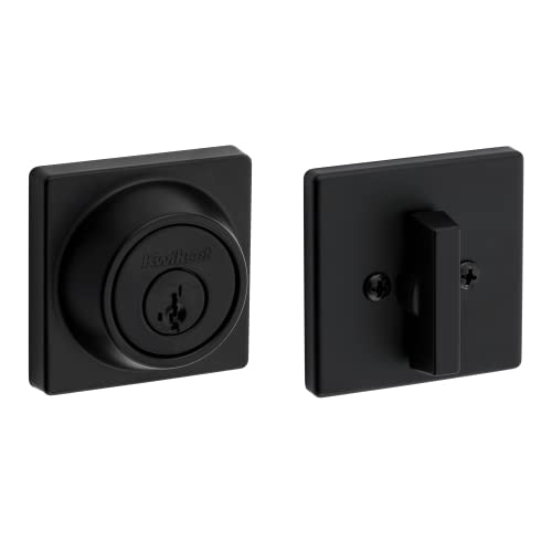 Kwikset 660 Contemporary Deadbolt Deadbolt Lock, Matte Black Square Exterior Keyed Front Entry Door, Pick Resistant SmartKey Rekey Security, Single Cylinder Dead Bolt