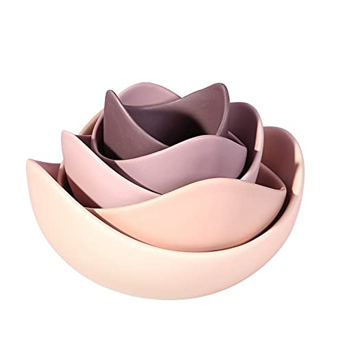 Notakia Salad Decorative Bowls Lotus Shaped Pasta Bowls Dishwasher & Microwave Safe, Unique Angled Ceramic Bowls for Salad, Pasta, Soup, Rice, Prep, Ideal for Restaurant (Purple 5 Packs)