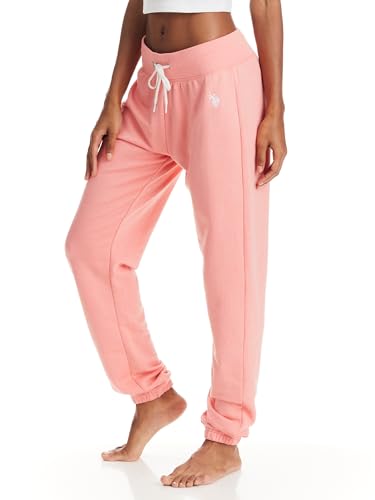 U.S. Polo Assn. Womens Sweatpants Joggers, Comfy and Breathable French Terry Sweatpants for Women (Coral Heather, Medium)