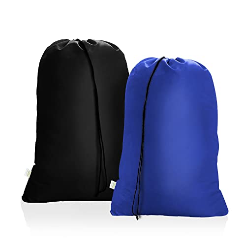 2 Pack Large Laundry Bag 28 x 45 inch Extra Heavy Duty Dirty Laundry Bags Clothes Organizer Drawstring Hamper Liner Laundry Bag for Camp Home Blue + Black