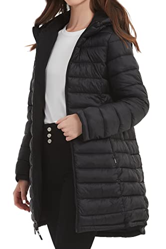 Bellivera Women Puffer Jacket Reversible Fall and Winter Clothes Trendy Warm Quilted Lightweight Long Hooded Padded Bubble Coat 207 Black M