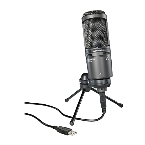 Audio-Technica AT2020USB+ Cardioid Condenser USB Microphone, With Built-In Headphone Jack & Volume Control, Perfect for Content Creators (Black)