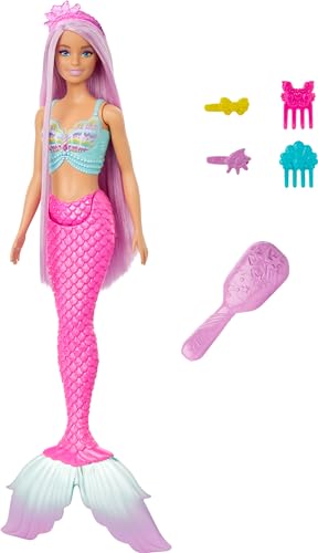 Barbie Mermaid Doll with 7-Inch-Long Pink Fantasy Hair and Colorful Accessories for Styling Play Like Headband and Barrettes