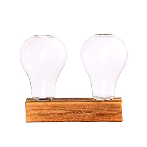 Glass Planter with Wooden Stand Hydroponics Bulb Desktop Terrarium Flower Vase Home Office Decor Eid Lighthouse