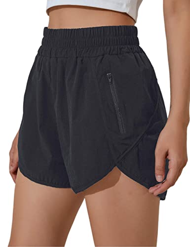 BMJL Women's Running Short Plus Size High Waisted Shorts Pockets Sporty Workout Shorts Quick Dry Athletic Shorts Pants Summer Clothes(2XL,Black)