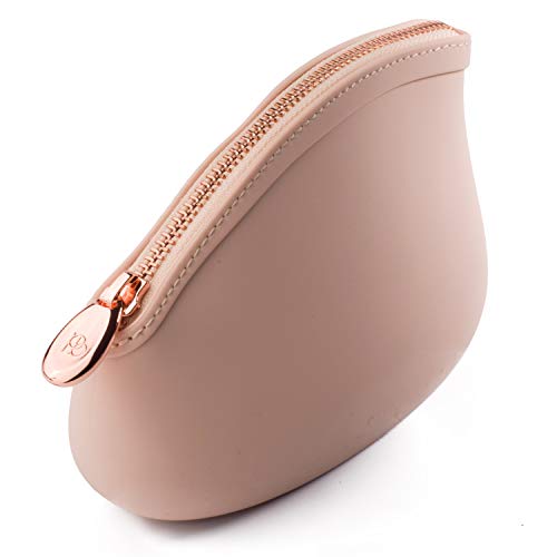 Cosmetic Bag by Pudinbag | Small Makeup Bag for Women | Cosmetic Makeup Pouch for Purse | Christmas Presents for Women | Silicone Waterproof Vegan | Beige
