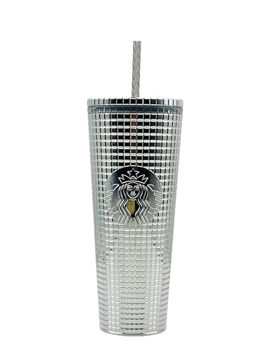 Starbucks 2023 Holiday Silver Chrome Grid Tumbler 24oz Venti Size