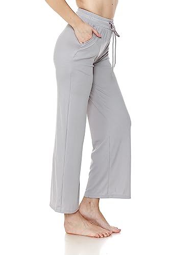 Leggings Depot Womens Loose fit Wide Leg Pants w/Pockets, Flowy Casual Pants, CloudGrey-Large