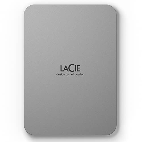 LaCie Mobile Drive 1TB External Hard Drive Portable HDD - Moon Silver, USB-C 3.2, for PC and Mac, Post-Consumer Recycled, with Adobe All Apps Plan and Rescue Services (STLP1000400)