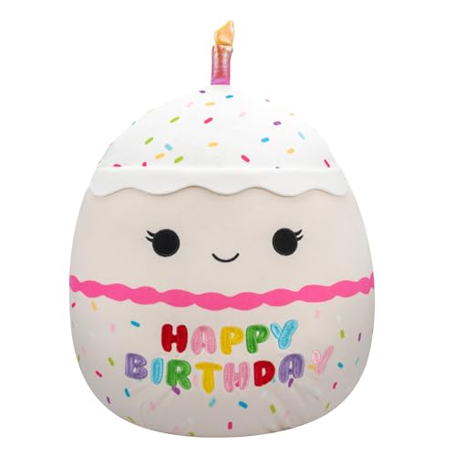 Squishmallows Original 14-Inch Lyla Vanilla Birthday Cake with Rainbow Sprinkles Embroidery - Official Jazwares Large Plush