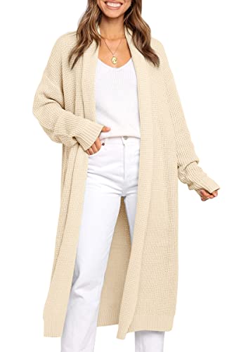 LILLUSORY Womens Long Cardigan Sweaters Trendy Oversized Cream Open Front Blazer Cozy Chunky Knit Sweater Jacket Outwear Coat