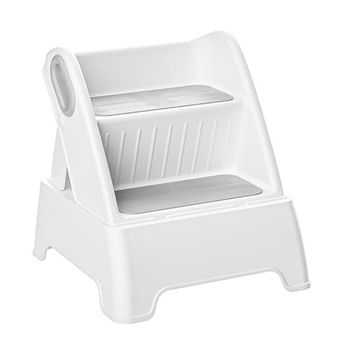 FIKETLXU Step Stool for Toddlers,Foldable 2 Step Stool for Kids Bathroom Sink,Toilet Potty Training Stool with Handles,Child Kitchen Counter Stool Helper,Toddlers Stool Easy to Move,Anti-Slip (Grey)