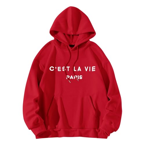 BLUBUKLKUN deals of the day lightning deals Hoodies for Women Flower Graphic Floral Solid Color Loose Hooded Sweatshirt 2023 Fall Clothes Fashion (Red #3, XXXL)