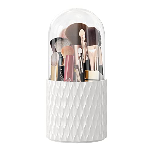 DooGooCoo Makeup Brush Holder [2023 Newest] [Dustproof & Waterproof] 360 Rotating Cosmetics Make up Brush Organizer Storage with Lid for Vanity