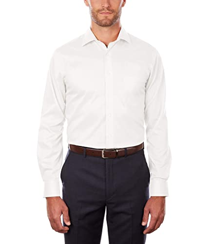Van Heusen Men's Dress Shirt Regular Fit Flex Collar Stretch Solid, White, 17.5' Neck 34'-35' Sleeve