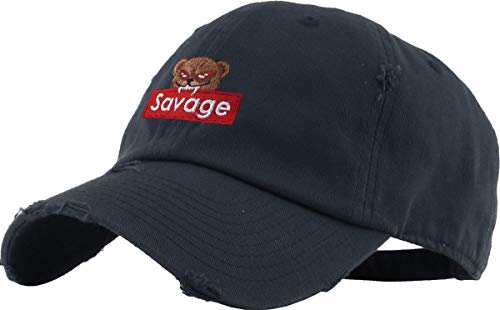KBSV-186V NAV Savage Bear Dad Hat Baseball Cap Polo Style Unconstructed Adjustable Vintage