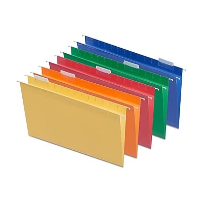 Staples Heavy Duty Hanging File Folders, 5-Tab, Legal Size, Assorted Colors, 25/Box