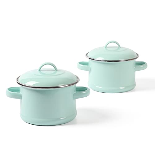 Martha Stewart Thayer 2-Pack 5.5' Enamel On Steel Mini Scratch Resistant Dutch Oven w/Lid - Martha Blue