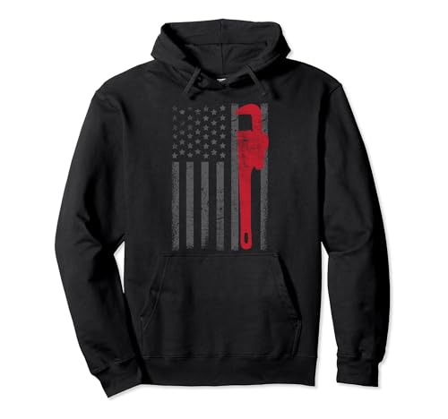 American Flag Plumber Vintage Plumbing Worker Men Funny Gift Pullover Hoodie