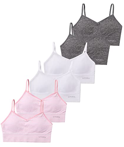 Livona 6 Pack Training Bras for Girls-Sports Bra, Fitness Bra, Padded Everyday Bra Bralette,Crop Cami Tank Top (6-14)