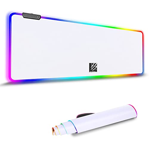 RGB Mouse Pad, Large Led Gaming Mouse Mat with 14 Lighting Modes, Smooth Waterproof Surface, Non-Slip Rubber Base, Computer Keyboard Mousepad (31.5 x 11.8 x 0.2 Inch, White)