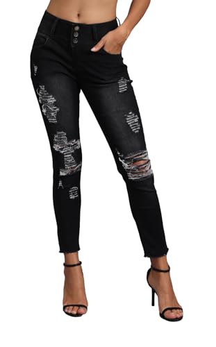Women High Waist Ripped Jeans Skinny Stretch Destroyed Denim Pants