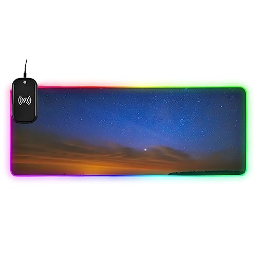 Sunrise Sky Blue Gaming Mouse Pad Led Mousepads RGB Backlit with 14 Lighting Modes, Non Slip Base Soft Computer Keyboard Mat for Gaming PC Laptop Desk, M