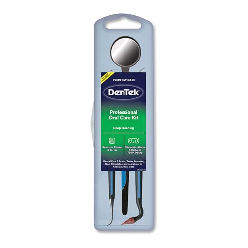 DenTek Professional Oral Care Kit, Advanced Clean- Portable, Multiple Tips, Dental Pick, Scaler, Stimulator, and Dental Mirror, White