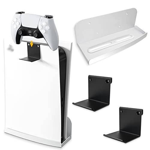 Heavy Duty Metal PS5 Wall Mount Kit Stand Compatible with Playstation 5 Disc Edition / Digital Edition,PS5 Console Controller Headphone Storage Shelf Holder,Mount Your PS5 on Wall,Black