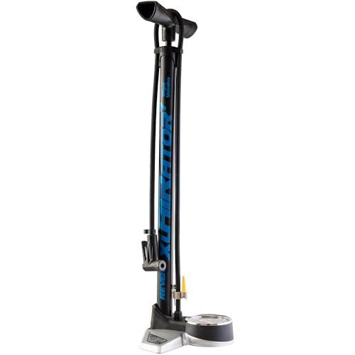 REVERE XLAIRATOR 7 Bike Floor Pump:180 PSI, fits Presta and Schrader valve. Versatile Inflation for Road & Gravel Bikes, Mountain Bikes, Kids Bikes, and Sports Balls – Large Gauge, Extended Reach Hose
