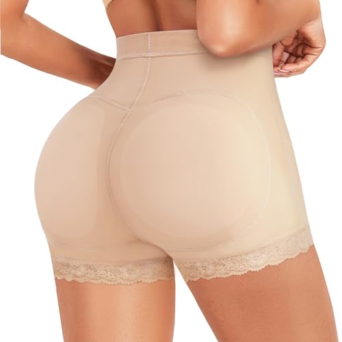 AOSBOEI Women Butt Lifter Panties Padded Shapewear Hip Enhancer Pads Shorts Seamless Underwear Tummy Control Boyshorts Beige