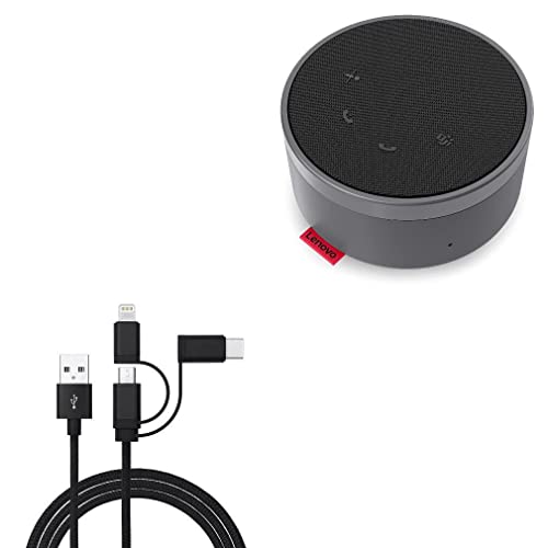 BoxWave Cable Compatible with Lenovo Go Wired Speakerphone - AllCharge 3-in-1 Cable for Lenovo Go Wired Speakerphone - Jet Black