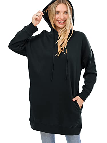 MixMatchy Women's Casual Long Sleeve Fleece Hoodie Fall Sweatshirts Hooded Pullover Tunic Black ML