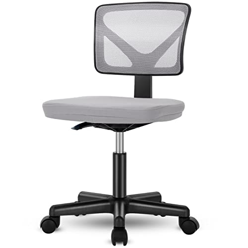 Sweetcrispy Office Computer Desk Chair, Ergonomic Low-Back Mesh Rolling Work Swivel Chairs with Wheels, Armless Comfortable Seat Lumbar Support for Home,Bedroom,Study,Student,Adults, Grey
