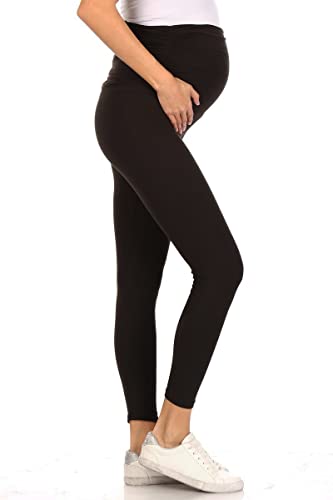 Leggings Depot Women's Maternity Leggings Over The Belly Pregnancy Casual Yoga Tights (Full Length, Black, Medium)