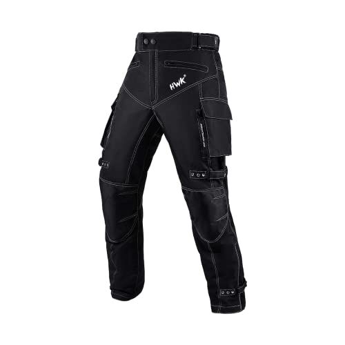 HWK Motorcycle Pants for Men and Women with Water Resistant Cordura Textile Fabric for Enduro Motocross Motorbike Riding & Impact Armor, Dual Sport Motorcycle Pants with 34'-36' Waist, 30' Inseam