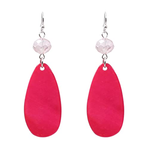 Jules D. Big Natural Shell Drop Earrings Trendy Fashion Red Green Teal Pendant Dangling Earring for Women (Hot Pink T)