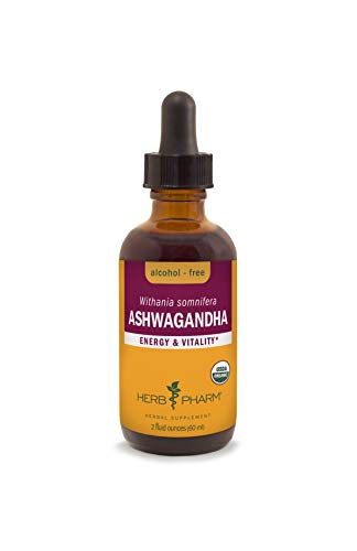 Herb Pharm Certified Organic Ashwagandha Extract Drops for Traditional Support for Energy and Vitality, Alcohol-Free Glycerite, 2 Oz