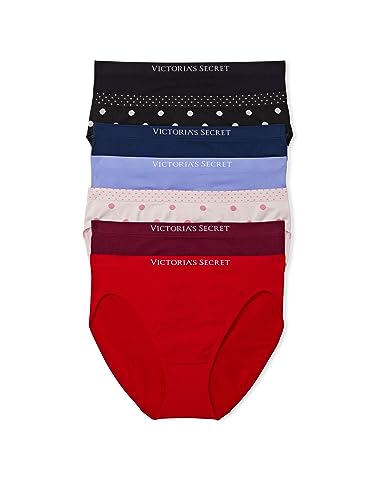 Victoria's Secret Seamless Brief Panty Pack, High Leg Cut, Underwear for Women, 7 Pack, Solids & Polka Dots (XL)