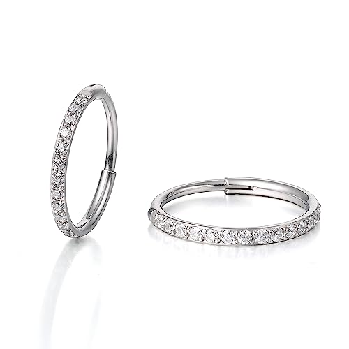 Limerencia G23 Titanium Slim Huggie Hoop Earrings, Hypoallergenic F136 Implant Grade Pure Titanium for Sensitive Ears (10mm White CZ Silver)