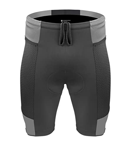 Aero Tech | Men's Gel Touring | USA Padded Bike Shorts | Innovative Mesh Pockets (Medium, Charcoal)