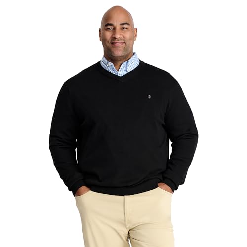 IZOD Men's Big and Tall Premium Essentials Solid V-Neck Sweater, Black, 3X-Large Tall