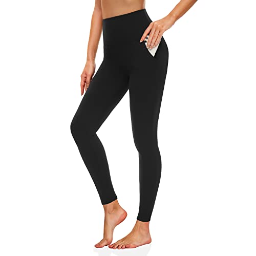 MOREFEEL Leggings with Pockets for Women, High Waisted Tummy Control Workout Black Hip Lift Yoga Pants Activewear