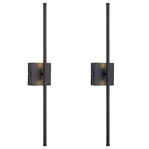 KARTOOSH Modern Wall Sconces Set of Two, Dimmable Hardwired Wall Sconces, 350° Rotate, LED Matte Black Wall Light Fixtures, 3000K Warm Light Wall Lamp for Bathroom, Living Room, 27.8 Inch (2 Pack)