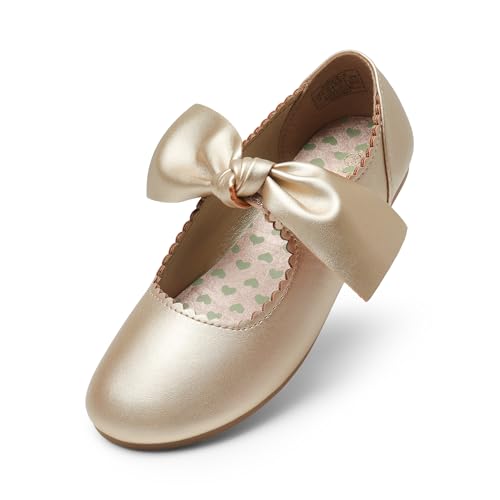 DREAM PAIRS Girls Ballerina Flats Mary Jane Front Bow Dress Shoes Gold Size 11 Little Kid Angie-5