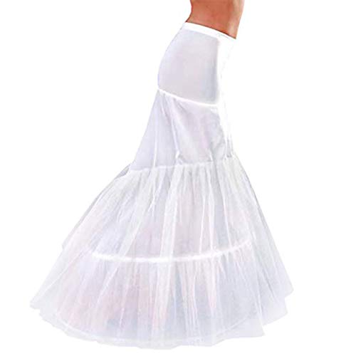 Floor-Length 2 Bone Hoops Trumpet Mermaid Fishtail Petticoat Crinoline Underskirt Slips Wedding Petticoat Ball Gown (White)